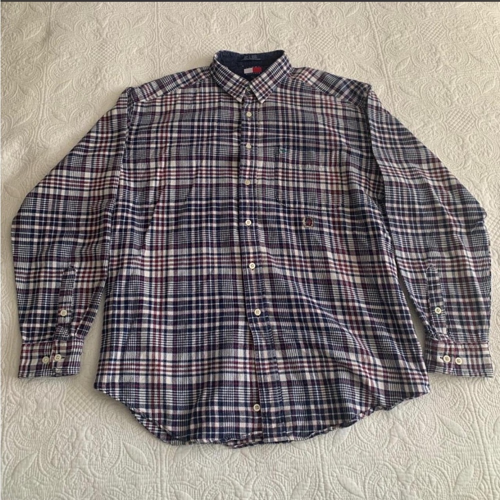 VTG 90s Tommy Hilfiger Men's Plaid Button-Down Shirt Made In Canada